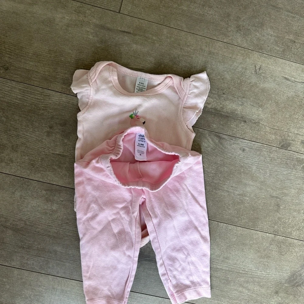 Baby Kiss Girl Flamingo ‘little princess’ top, carters bottoms outfit girl